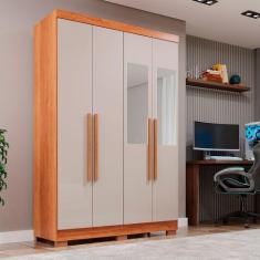 Guarda-Roupa Casal com Pé 4 Portas com Espelho 2 Gavetas Recife Sallêt