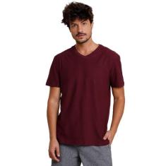Camiseta Gola V Vermelho Bordo Di Nuevo 100% Algodão, Vinho, M