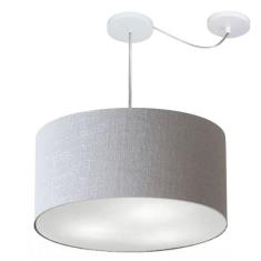 Lustre Pendente Cilíndrico Com Desvio Md-4251 Cúpula Em Tecido 50x30cm Rustico Cinza - Bivolt