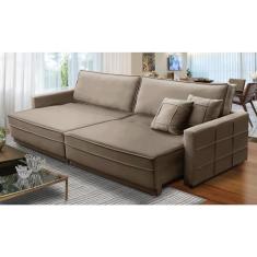 Sofá Sem Caixa Retrátil e Reclinável 2,10m com Molas Karen Veludo Cappuccino Adonai Estofados