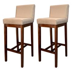 Kit 2 Banquetas Alta Estofada para Bancada Lisboa Madeira Capuccino Suede CCS