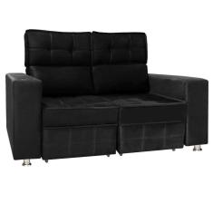 Sofá Retrátil E Reclinável 2 Lugares Londres 1.60cm Com Molas Veludo Speciale Home Preto