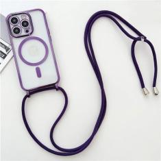 Crossboby cordão chapeado capa de telefone transparente para iphone 15 14 13 12 pro max 11 colar magnético cabo corda capa capa, roxo, para iphone 14