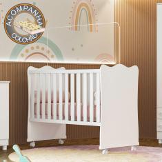 Berço Simples Doce Sonho 1 c/ rodízios Qmovi Branco + Colchão Gazin