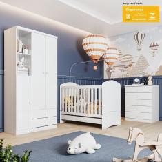 Quarto de Bebê com Guarda Roupa 3 Portas Cômoda e Berço Flocos Casa 812