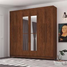 Roupeiro 6 Portas Com Espelho Bentley Imbuia Rústico