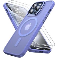 Capa magnética à prova de choque para iPhone 15 Pro, com suporte para adicionar 2 protetores de tela [teste de queda de grau militar] [compatível com MagSafe] translúcido fino, antiarranhões,