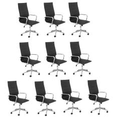 Conjunto 10 Cadeiras de Escritório Presidente Giratória Sevilha Alta Rivatti Preto