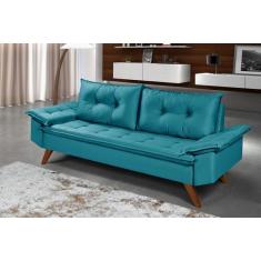 Sofa Bariloche 3 Lugares Retro Em Suede Essencial Estofados, Azul-turq