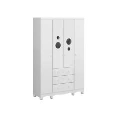 Guarda Roupa Bebê Moveis Peroba Bolinha 04 portas 03 gav MDF, Branco