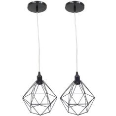 Kit 2 Pendente Aramado Diamante Luminárias Lustre Cabo Cristal P Teto 