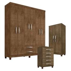 Guarda Roupa Casal Modena com Cômoda Cannes 5 Gavetas e Armário Multiu