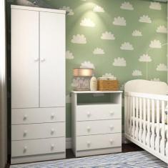 Quarto Infantil com Guarda Roupas 2 Portas 3 Gavetas e Cômoda 3 Gaveta