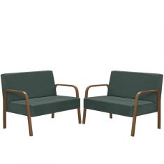 Kit Poltrona Decorativa 2 Namoradeiras Jade Braço Madeira D Salla Suede