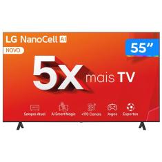 Smart TV 55" 4K LCD LED NanoCel LG 55NANO80TSA AI Processor Wi-Fi e Bluetooth 3 HDMI 2 USB