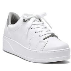 Tenis Via Marte Branco Feminino Brilho Casual Plataforma-Feminino