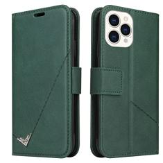 GSYH Capa flip para iPhone 13 Mini/13/13 Pro/13 Pro Max, capa carteira de couro legítimo slots para cartão Kickstand TPU à prova de choque capa protetora magnética fólio capa, verde, 13pro 15,1 cm