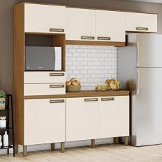 Cozinha Compacta 1 Balcão com Tampo 1 Armário Alto e 1 Armário Aéreo 2 Gavetas 7 Portas B107 Briz Nature/off White