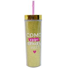 Copo Canudo Cilindro Dourado 450ml - Projeto Kiwi