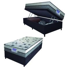 Cama Box Baú Solteiro Colchão Espuma D33 Fort 88x188x62cm Cinza / Branco Gazin  - Suporta até 150kg por Pessoa