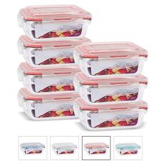 Kit Conjunto 7 Potes de Vidro Hermético com Tampa Plástico Marmita Mantimentos 370ml Cor:Vermelho (QH)