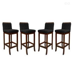 Kit 4 Banquetas Média de Madeira Maciça Nice com Encosto Matelassê Suede Preto CCS