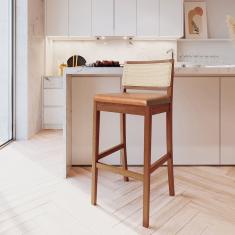 Banqueta com Encosto e Apoio para Pés Tiê Cabecasa Madeiramadeira Amêndoa/ Caramelo