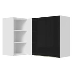 Armário Aéreo de Canto com Adega Acoplada Madesa Lux 1 Porta - Branco/preto