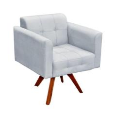 Poltrona Decorativa Giratória Gran Elisa Base Madeira Suede Cinza - D'