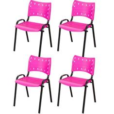 Kit Quatro Cadeiras Ergonômica Escritório Igreja Recepção Encosto Home