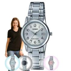 Relógio Feminino Casio Vintage Redondo Classico Analógico Prata Pequen