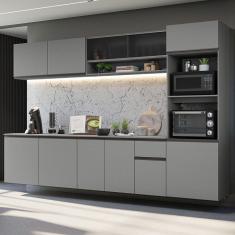 Armário De Cozinha Completa Suspenso 300cm Nice Madesa 04 Cinza