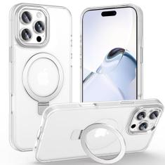 Lufanbis Capa magnética para iPhone 16 Pro Max com suporte de anel, [proteção contra quedas de 3 pés] [toque aveludado] Capa de telefone fina translúcida fosca traseira à prova de choque para iPhone