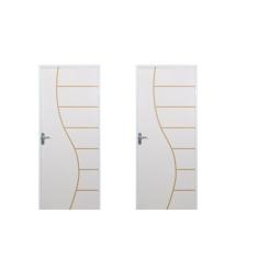 2 Kits Porta De Madeira Decorada 215x75cm Com Batente De Aço 06cm Cantareira Branco