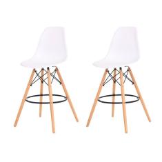 Kit 2 Banquetas Alta Eiffel Eames Branca Base Madeira
