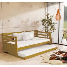 Sofá Cama Solteiro Em Madeira Com 2 Colchões Enjoy Rústico - Imbuia