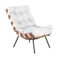 Poltrona Decorativa Sala de Estar Costela Couro Branco G34 - Gran Belo