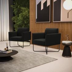 Poltrona Sala Kit 2 Marisa Aço Industrial X Preto Suede D03 - D'Rossi 