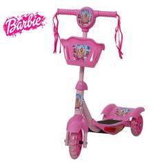 Patinete Infantil Scooter Barbie Rosa Luz e Som Suporta 20kg - Toys 2U