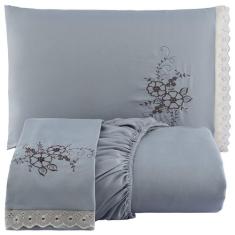 Jogo de Cama Lençol Casal Bordado Advance 3 Peças - Cinza - 100% Polié