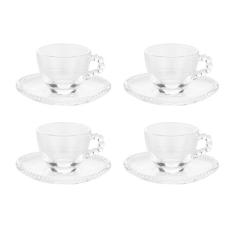 Conjunto 4 Xícaras Com Pires Cristal Café 80Ml Pearl