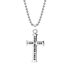 COMTRUDE Colar com versículo da Bíblia cristã, cruz de aço inoxidável com pingente de fé inspirador, joia para presente masculino