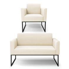 Sofá Namoradeira Com Poltrona Base Industrial Preto Marisa Veludo D03 - D\`rossi Cor Bege