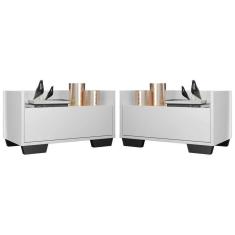 Kit c/ 2 Mesas de Cabeceira 60 cm c/ Pés Quadrados Multimóveis Branca/Preta