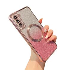 ZTOFERA Capa magnética transparente para Samsung Galaxy S21 Plus 5G com brilho gradiente Peice (2 em 1), capa protetora de TPU à prova de choque com revestimento luxuoso para mulheres e meninas - ouro