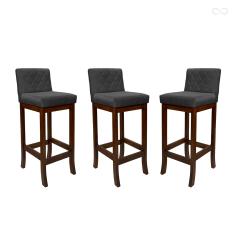 Kit 3 Banquetas Média para Balcão de Cozinha Tóquio Madeira Maciça Matelassê Suede Cinza CCS