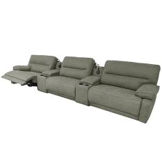 Sofá Decorativo Swift Elétrico Reclinável c/Porta Copos Baú Cooler Linho Cinza G81 - Gran Belo