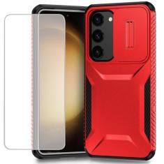 Ueokeird Capa para Galaxy S23, capa para Samsung S23 SM-S911U com protetor de tela de vidro temperado e capa para câmera deslizante, antiderrapante, resistente, à prova de choque, para Samsung Galaxy