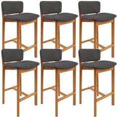 Kit 06 Banquetas Alta Para Cozinha Sala de Jantar Bar Dara L02 Linho Cinza Escuro - Lyam Decor