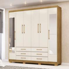 Guarda-Roupa Casal Democrata 6 Portas 6 Gavetas com Espelho Nature/Cha